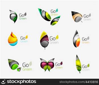Colorful geometric nature concepts - abstract leaf logos, multicolored icons, symbol set. Vector illustration