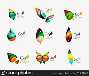Colorful geometric nature concepts - abstract leaf logos, multicolored icons, symbol set. Vector illustration