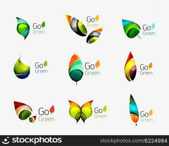 Colorful geometric nature concepts - abstract leaf logos, multicolored icons, symbol set. Vector illustration