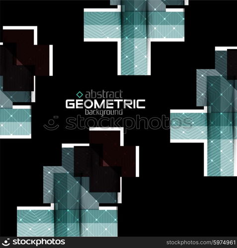 Colorful geometric shapes with texture on black. Modern futuristic abstract design template. Colorful geometric shapes with texture on black. Modern futuristic abstract design template. Vector illustration