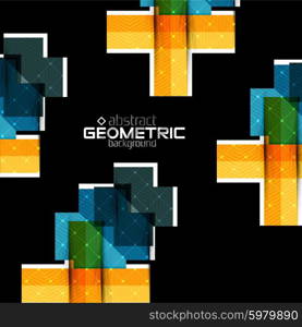 Colorful geometric shapes with texture on black. Modern futuristic abstract design template. Colorful geometric shapes with texture on black. Modern futuristic abstract design template. Vector illustration