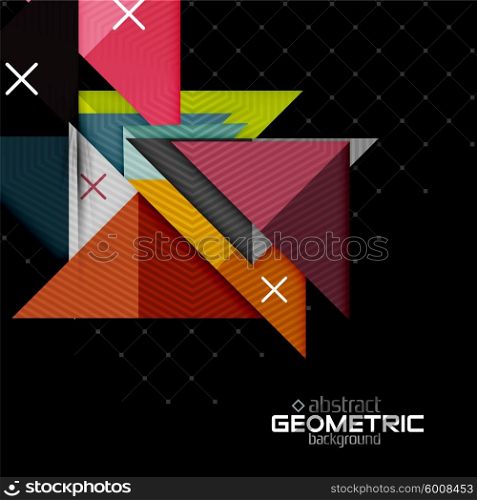 Colorful geometric shapes with texture on black. Modern futuristic abstract design template. Colorful geometric shapes with texture on black. Modern futuristic abstract design template. Vector illustration