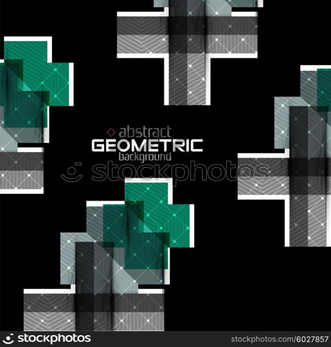 Colorful geometric shapes with texture on black. Modern futuristic abstract design template. Colorful geometric shapes with texture on black. Modern futuristic abstract design template. Vector illustration