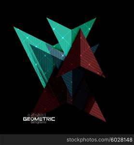 Colorful geometric shapes with texture on black. Modern futuristic abstract design template. Colorful geometric shapes with texture on black. Modern futuristic abstract design template. Vector illustration