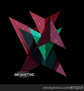 Colorful geometric shapes with texture on black. Modern futuristic abstract design template. Colorful geometric shapes with texture on black. Modern futuristic abstract design template. Vector illustration