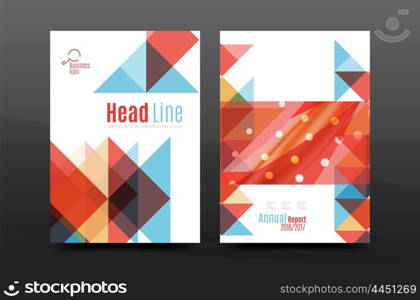 Colorful geometry design annual report a4 cover brochure template layout, magazine, flyer or leaflet booklet. Modern minimal triangle pattern. Vector illustration