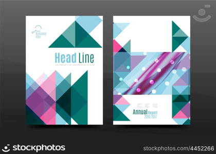 Colorful geometry design annual report a4 cover brochure template layout, magazine, flyer or leaflet booklet. Modern minimal triangle pattern. Vector illustration