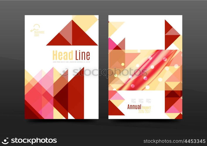 Colorful geometry design annual report a4 cover brochure template layout, magazine, flyer or leaflet booklet. Modern minimal triangle pattern. Vector illustration