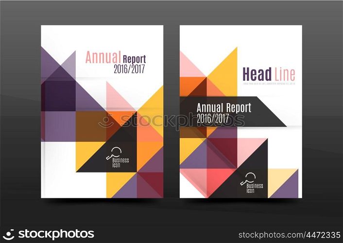 Colorful geometry design annual report a4 cover brochure template layout, magazine, flyer or leaflet booklet. Modern minimal triangle pattern. Vector illustration