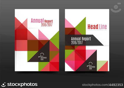 Colorful geometry design annual report a4 cover brochure template layout, magazine, flyer or leaflet booklet. Modern minimal triangle pattern. Vector illustration