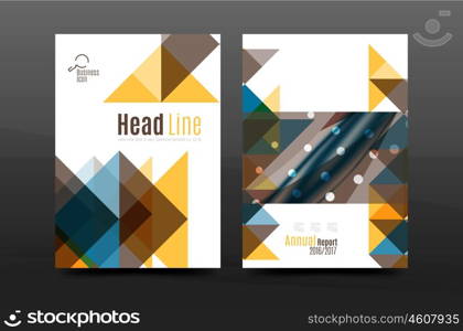 Colorful geometry design annual report a4 cover brochure template layout, magazine, flyer or leaflet booklet. Modern minimal triangle pattern. Vector illustration