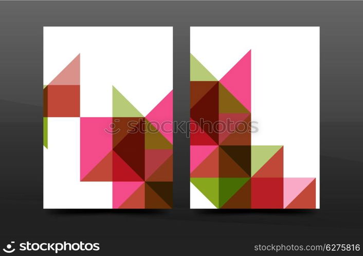 Colorful geometry design annual report a4 cover brochure template layout, magazine, flyer or leaflet booklet. Modern minimal triangle pattern. Vector illustration