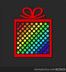 Colorful Gift box from paper circles for your design on dark background, stock vector illustration
