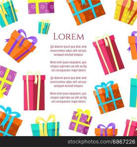 Colorful gift boxes poster design. Colorful gift boxes poster design. Vector birthday, christmas background