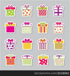 Colorful gift boxes vector icons set. Colorful gift boxes vector icons set. Birthday holiday and christmas illustration