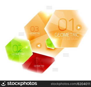 Colorful glass hexagon business infographic template, hexagon geometric web interface element