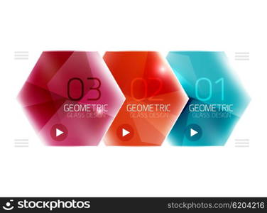 Colorful glass hexagon business infographic template, hexagon geometric web interface element