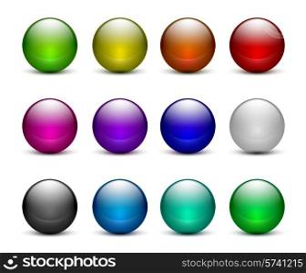 Colorful glass sphere buttons set. Vectir