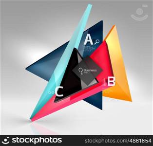 Colorful glossy glass triangle on empty 3d space. Colorful glossy glass triangle on empty 3d space. Vector template background for workflow layout, diagram, number options or web design
