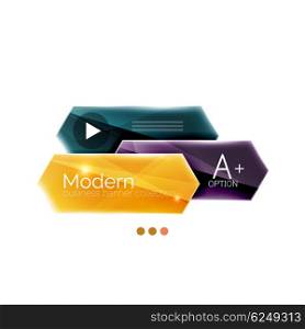 Colorful glossy stripes arrows. Business infographics with sample options, slogan and buttons