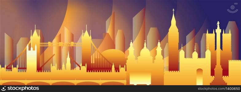 Colorful gradient London skyline travel illustration. Worldwide traveling concept. London city landmarks, english tourism and journey vector background. Stock illustration