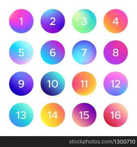 Colorful gradient with number. Vector set of shape circle and round, full glowing colored numerical illustration. Colorful gradient with number. Vector set of shape