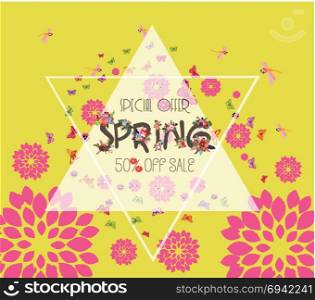 Colorful Graphic Spring Flowers. Sale off