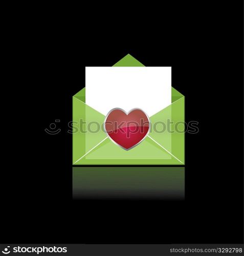 Colorful green mail with heart and white paper for you . vector illustration
