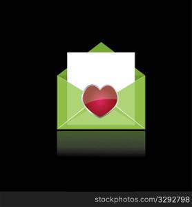 Colorful green mail with heart and white paper for you . vector illustration