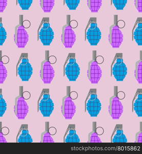 Colorful grenade seamless pattern. Military background of ammunition. Ornament of soldiers accessory.&#xA;