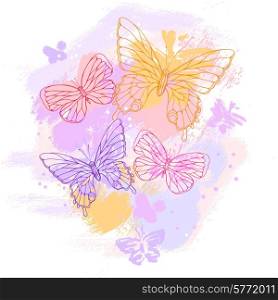 Colorful grunge background with butterfly. Vector illustration.. Colorful grunge background with butterfly