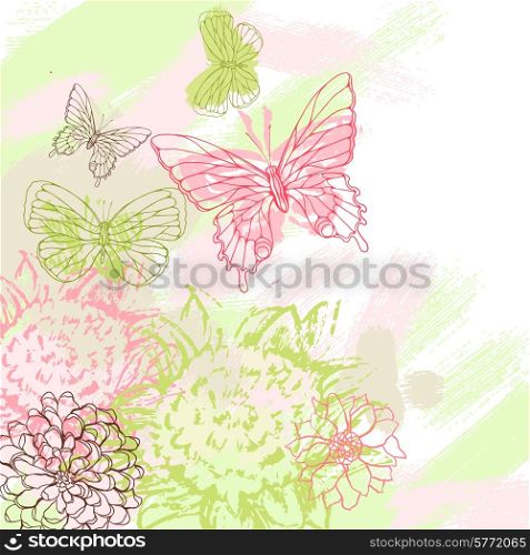 Colorful grunge background with butterfly. Vector illustration.. Colorful grunge background with butterfly. Vector illustration