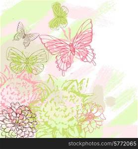 Colorful grunge background with butterfly. Vector illustration.. Colorful grunge background with butterfly. Vector illustration