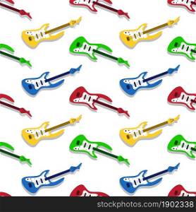 Colorful guitars on white background seamless pattern. Vector illustration.