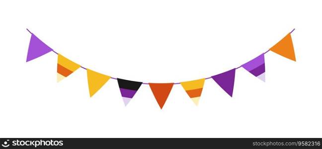 Colorful halloween bunting flags. Garland with triangular flags decor for Halloween celebration. Decorative colorful pennants for birthday, festival, fair or carnival. Vector illustration.. Colorful halloween bunting flags. 