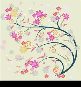 Colorful hand drawn of flower on yellow background