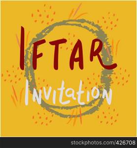 Colorful hand lettering for holy month of muslim community, Ramadan Kareem celebration. Template for card, background, poster. Vector.. Colorful hand lettering Iftar Invitation.