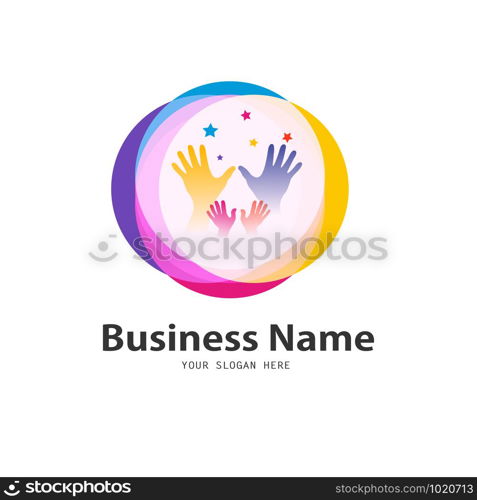 Colorful hands with heart, vector, business design