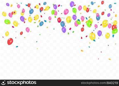 Colorful Happy Birthday Background With Balloons And Confetti. Celebration Event Party. Multicolored. Vector.. Colorful Happy Birthday Background With Balloons And Confetti. Celebration Event Party. Multicolored. Vector