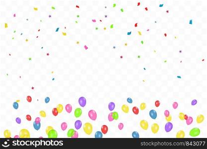 Colorful Happy Birthday Background With Balloons And Confetti. Celebration Event Party. Multicolored. Vector.. Colorful Happy Birthday Background With Balloons And Confetti. Celebration Event Party. Multicolored. Vector