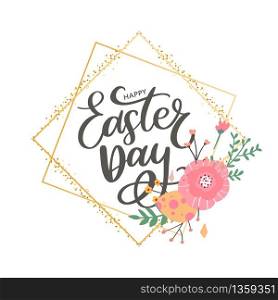 Colorful Happy Easter greeting card with flowers eggs and rabbit elements composition. EPS10 vector file organized in layers for easy editing. Colorful Happy Easter greeting card with flowers eggs and rabbit elements composition. EPS10 vector file organized in layers for easy editing.