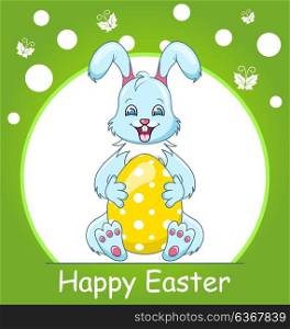Colorful Happy Easter Greeting Card with Rabbit, Smiling Bunny with Egg. Colorful Happy Easter Greeting Card with Rabbit, Smiling Bunny with Egg - Illustration Vector