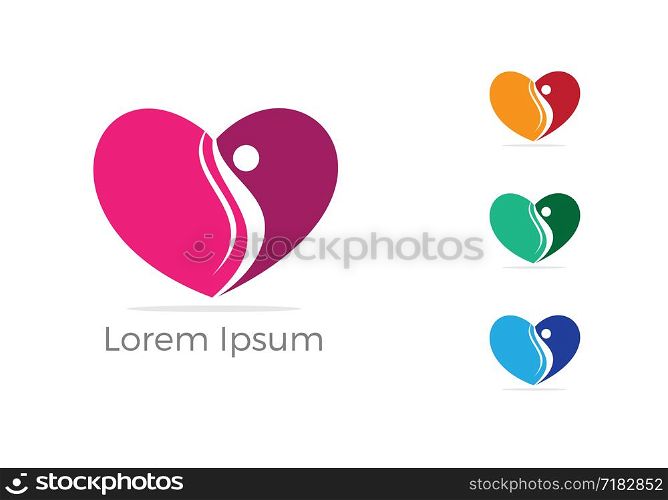 Colorful Happy health care kid in heart shape vector logo icon, fitness and body care center, charity support poor orphan illustration.