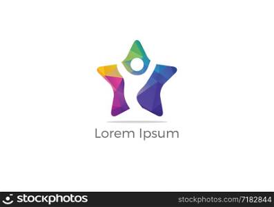 Colorful Happy health care kid in star shape vector logo icon, fitness and body care center, charity support poor orphan illustration. winner and victory symbol.