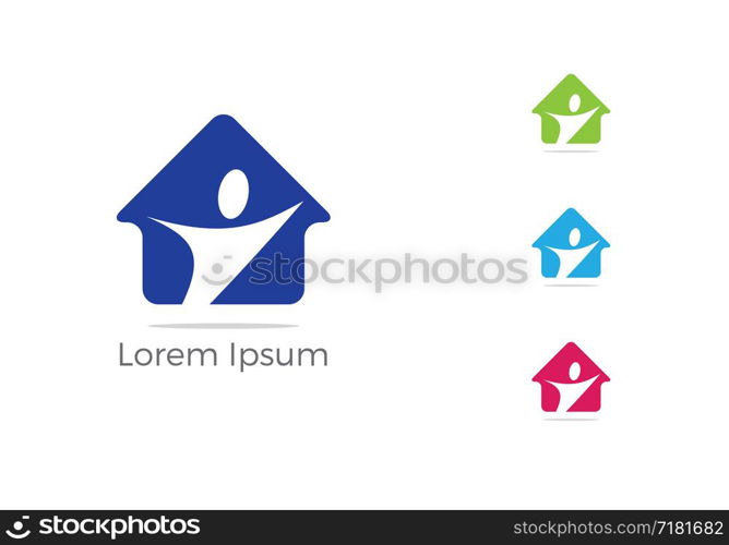 Colorful Happy home real estate vector logo icon, apartment for students, charity support poor orphanage house logo.