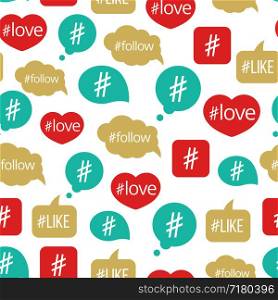 Colorful hashtag bubble icons seamless pattern design. Vector illustration background. Colorful hashtag bubble seamless pattern