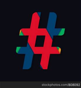Colorful hashtag symbol in vector graphics. Vector stock illustration.