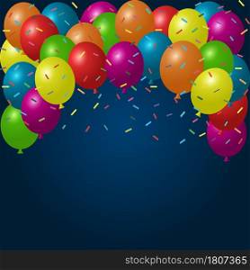 Colorful holiday background with balloons and confetti
