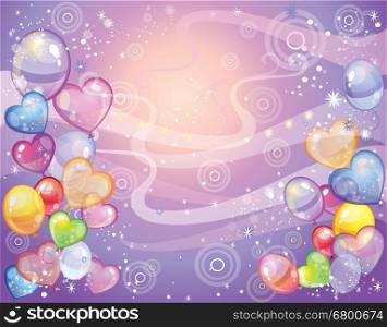 Colorful holiday background with balloons and confetti. Vector