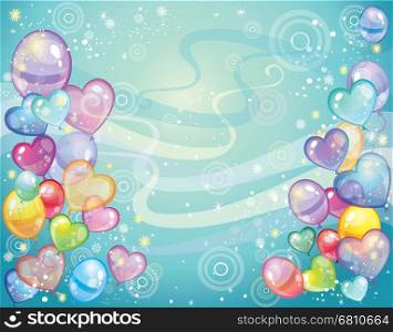 Colorful holiday background with balloons and confetti. Vector